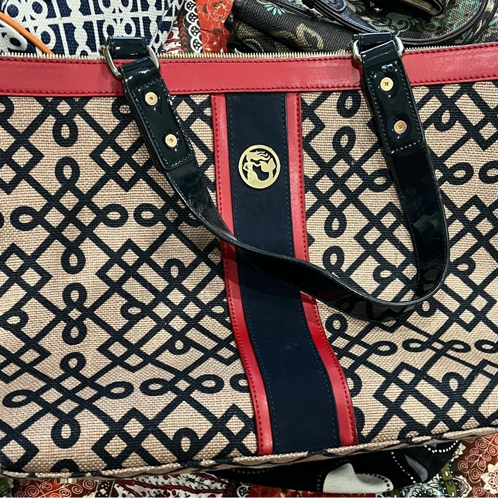 Spartina Navy, red and cream/tan shoulder tote/purse.  Like new, beautiful bag
